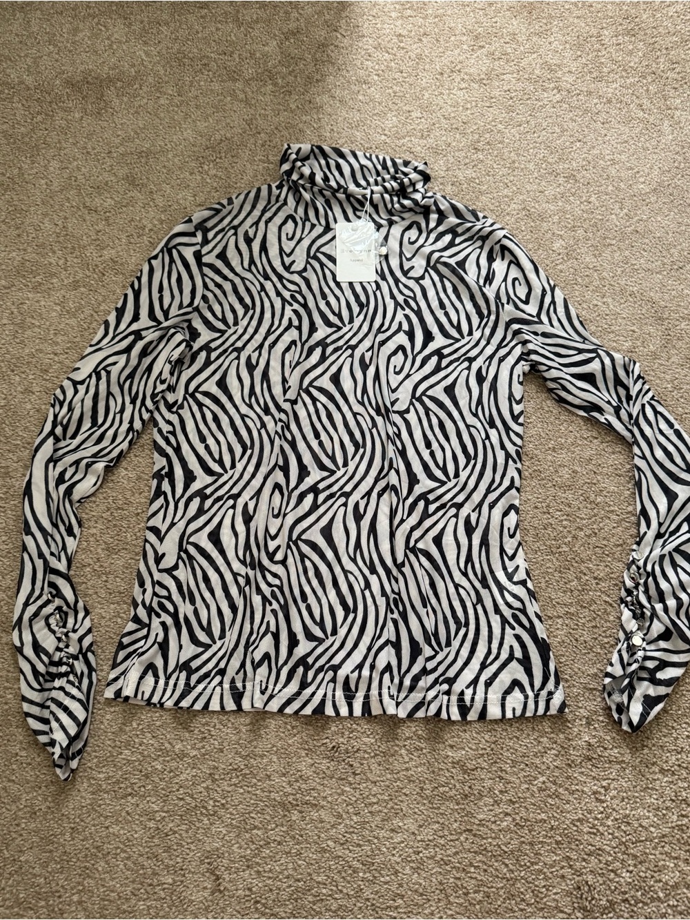 Women’s Black & White Zebra Print Turtleneck Top